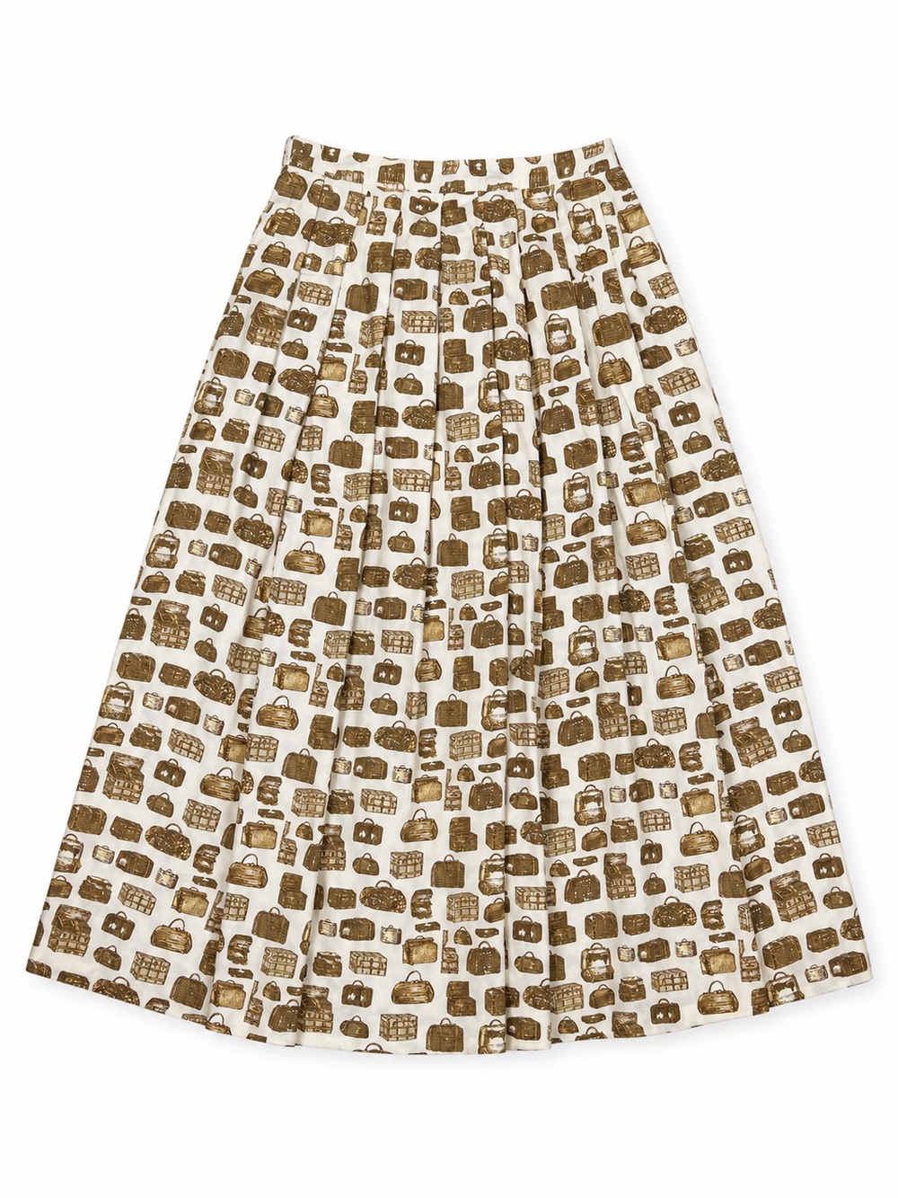 Vintage Pleated Maxi Skirt ✈️ Luggage Print | Travel Novelty Print